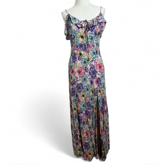 Lulus - Dynah Blush Pink Floral Maxi Dress with slit - Medium - Picture 5 of 12